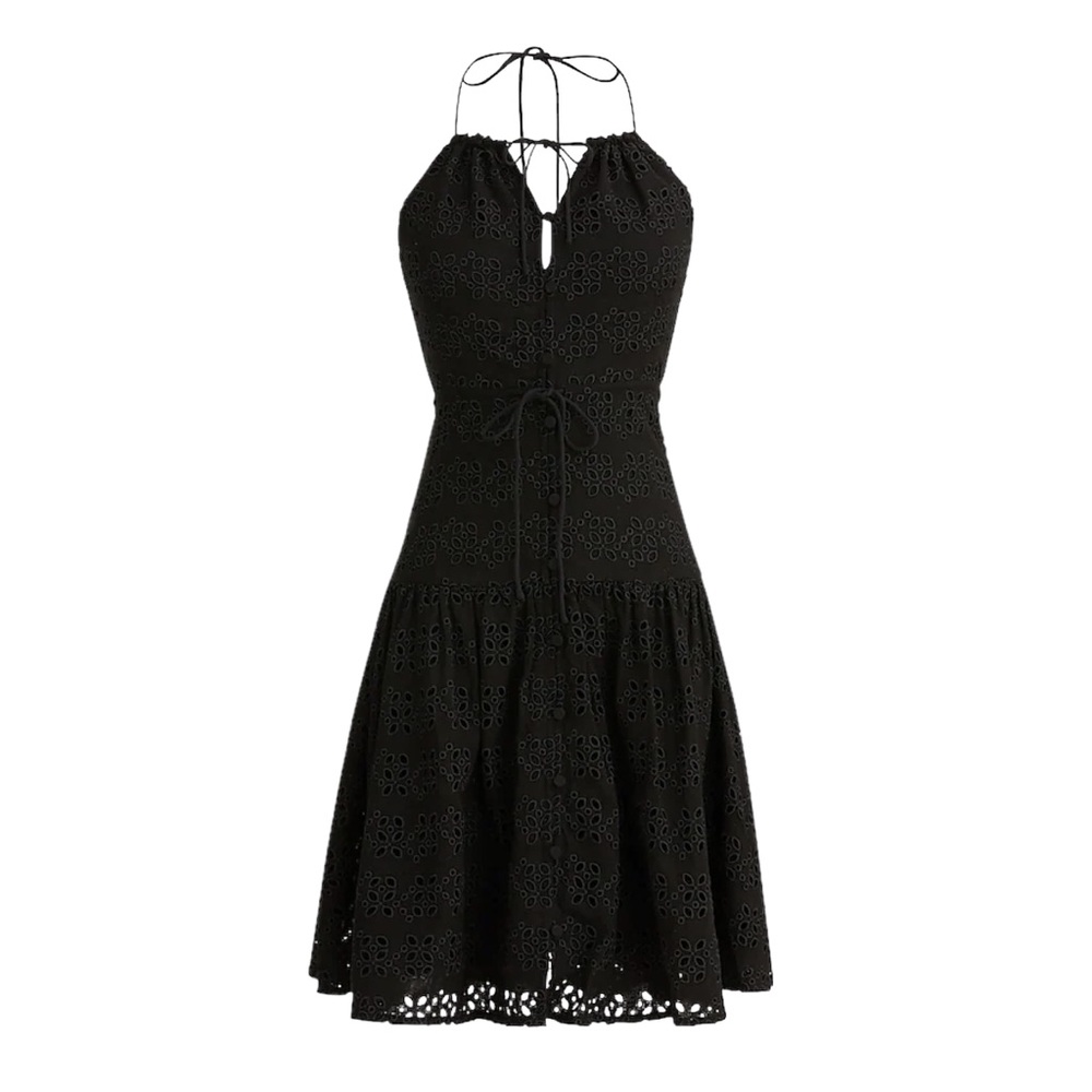 J. Crew Anguilla Mini Eyelet Halter Dress in Black NWT